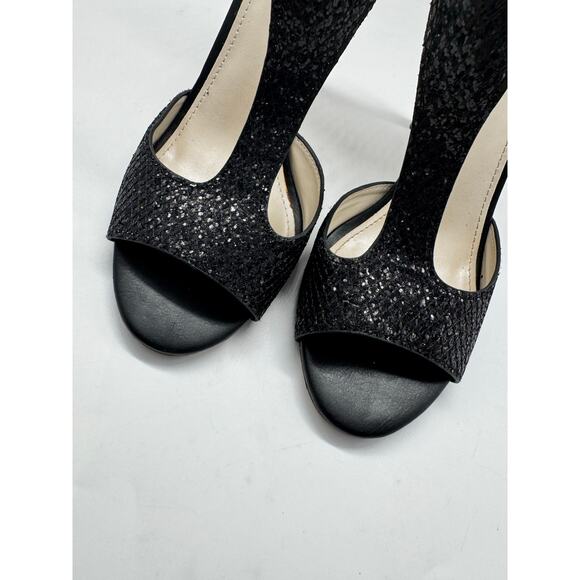 Davids Bridal Saylor Black Glitter Open Toe High Heel Pumps Sz 8.5 Wedding Prom - Picture 4 of 10